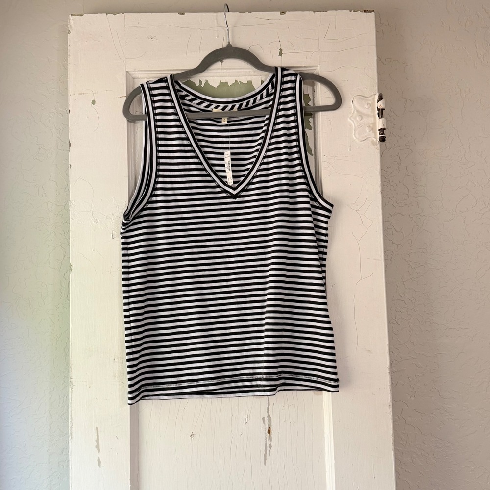 Madewell Pima Cotton V-Neck Striped Tank Top Black White K0490 Small NWT